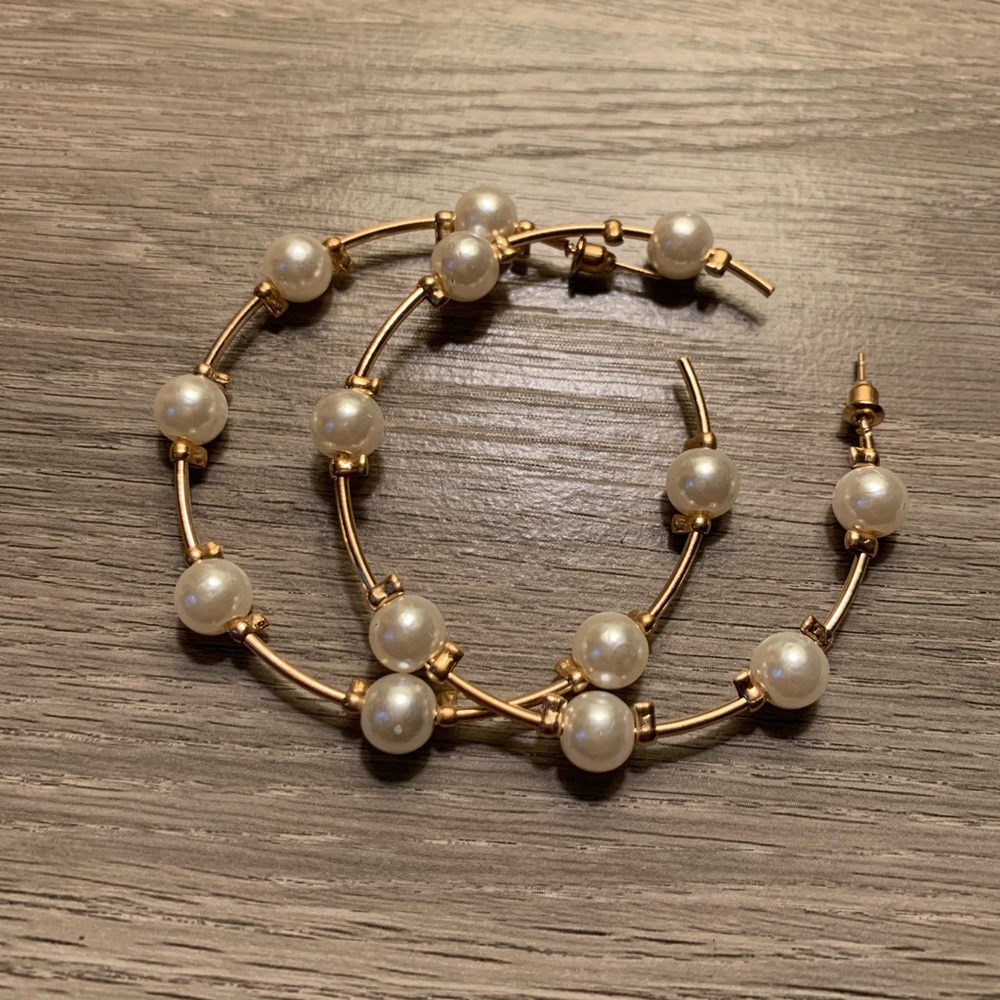 Gold pearl hoops